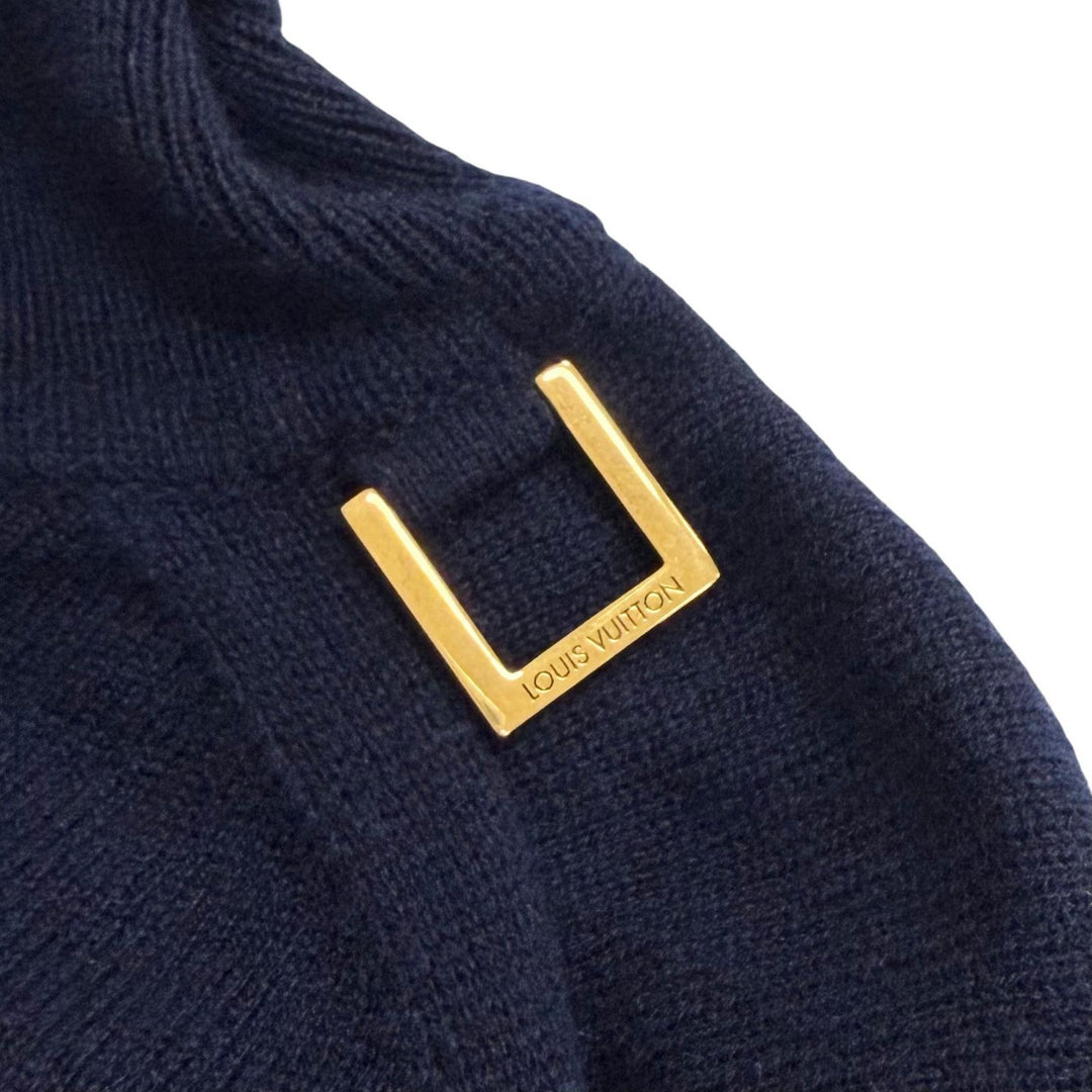 極美品△LOUIS VUITTON ルイヴィトン 22AW カシミヤ99％ Dリング タートルネック ニット ワンピース トップス ネイビー S 伊製 正規品