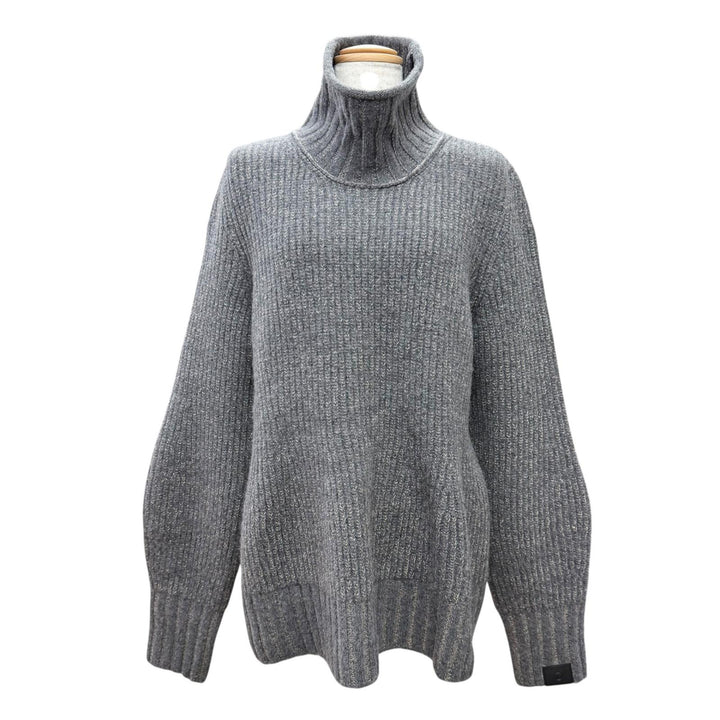 極美品△LOUIS VUITTON ルイヴィトン 24AW ウール コットン LVロゴレザーワッペン ハイネック 長袖 リブ ニット グレー XL 正規品