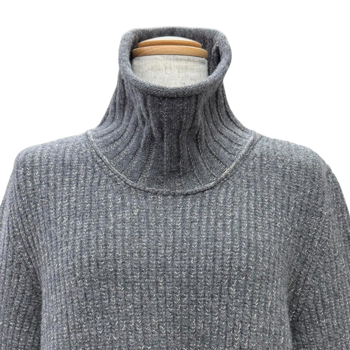 極美品△LOUIS VUITTON ルイヴィトン 24AW ウール コットン LVロゴレザーワッペン ハイネック 長袖 リブ ニット グレー XL 正規品