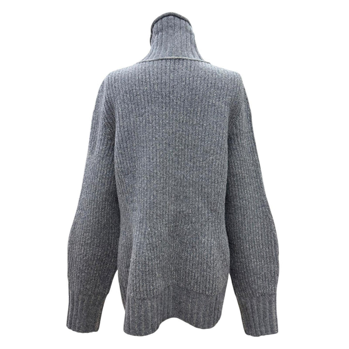 極美品△LOUIS VUITTON ルイヴィトン 24AW ウール コットン LVロゴレザーワッペン ハイネック 長袖 リブ ニット グレー XL 正規品
