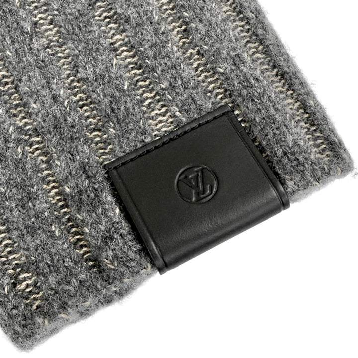 極美品△LOUIS VUITTON ルイヴィトン 24AW ウール コットン LVロゴレザーワッペン ハイネック 長袖 リブ ニット グレー XL 正規品