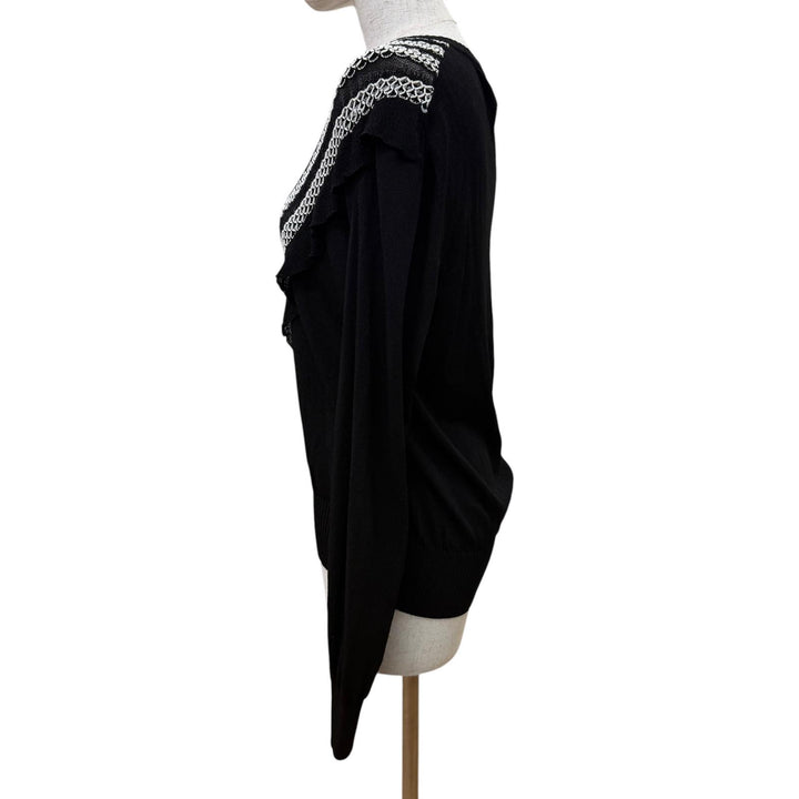 極美品☆CHANEL シャネル 20SS P64337K60204 フロントデザイン 長袖ニット カーディガン トップス ブラック 42 イタリア製 正規品