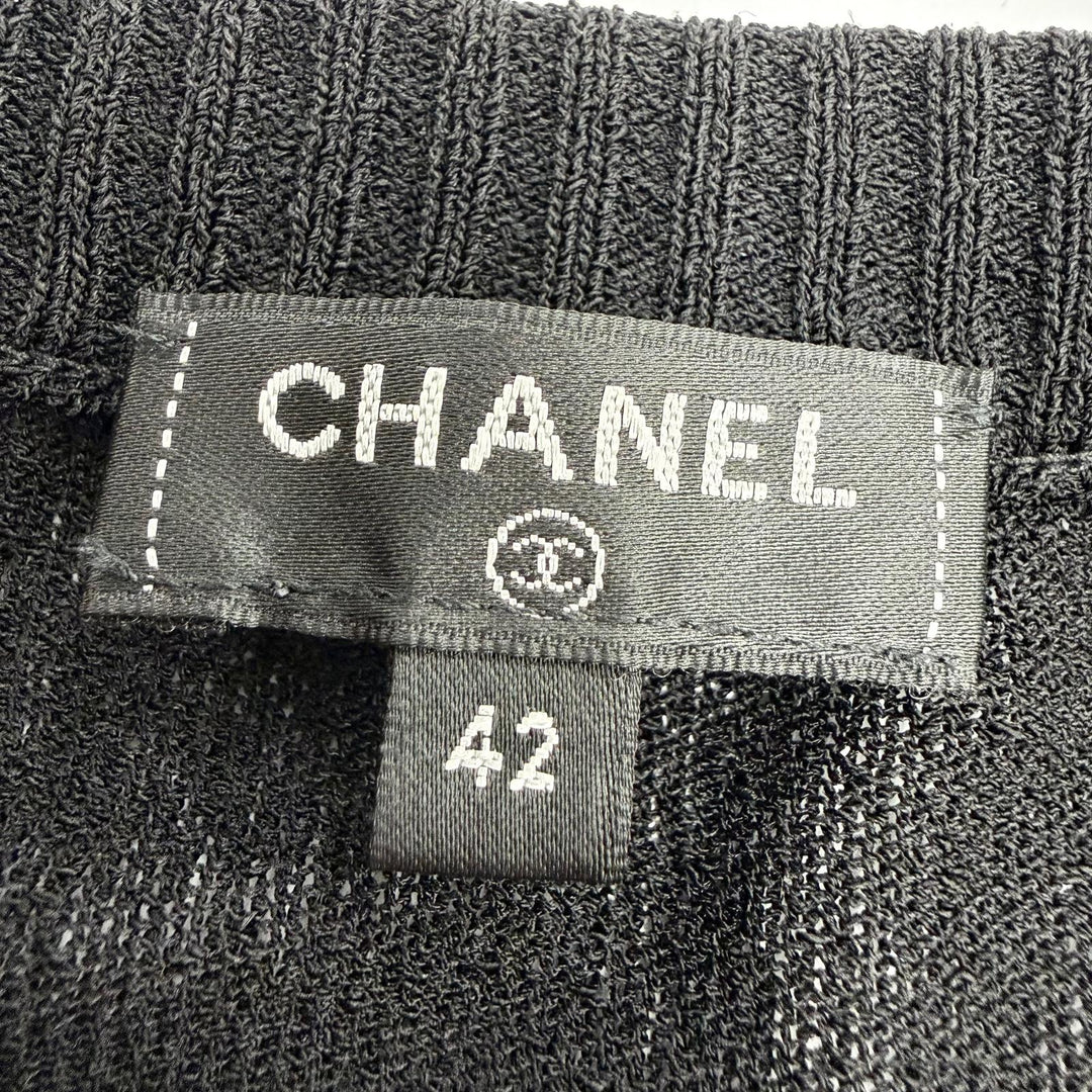 極美品☆CHANEL シャネル 20SS P64337K60204 フロントデザイン 長袖ニット カーディガン トップス ブラック 42 イタリア製 正規品
