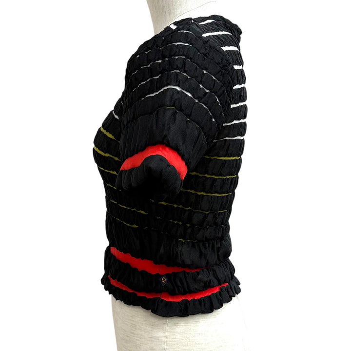 未使用品★LOUIS VUITTON ルイヴィトン 23SS シャーリング加工 クロップド丈 半袖 トップス ブラック M イタリア製 正規品 レディース