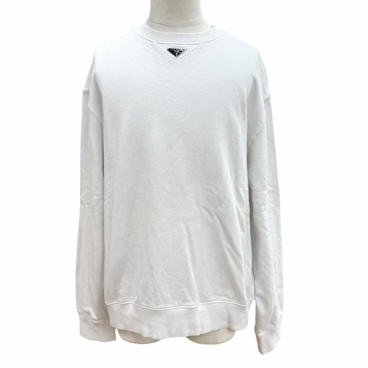 美品▼PRADA プラダ 23AW UJL26A コットン100% トライアングルロゴ 三角プレート プルオーバー スウェット ホワイト S 正規品 メンズ
