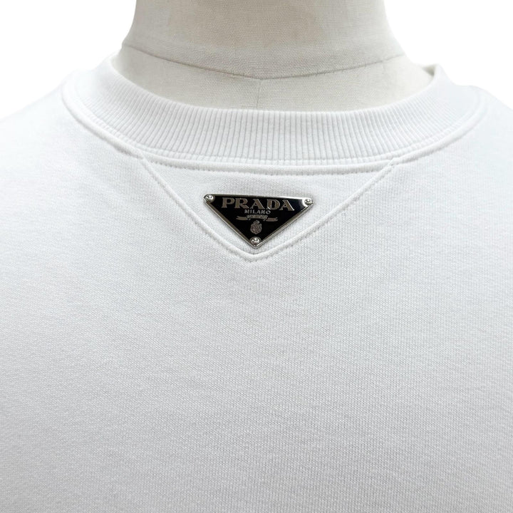 美品▼PRADA プラダ 23AW UJL26A コットン100% トライアングルロゴ 三角プレート プルオーバー スウェット ホワイト S 正規品 メンズ