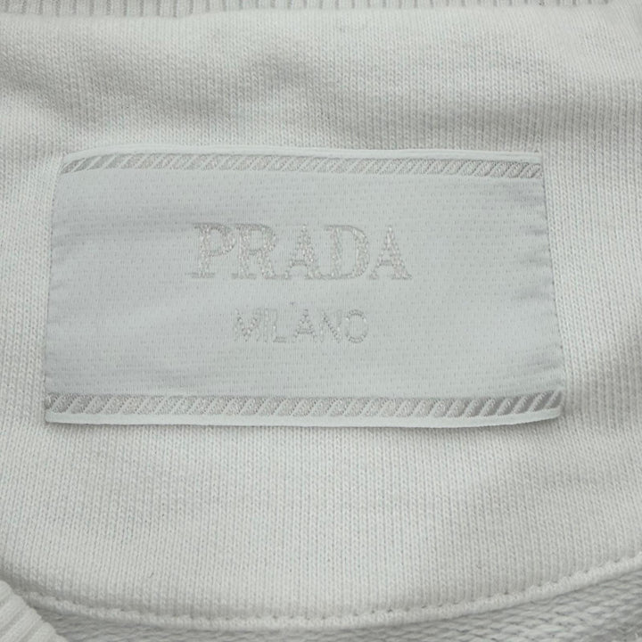 美品▼PRADA プラダ 23AW UJL26A コットン100% トライアングルロゴ 三角プレート プルオーバー スウェット ホワイト S 正規品 メンズ