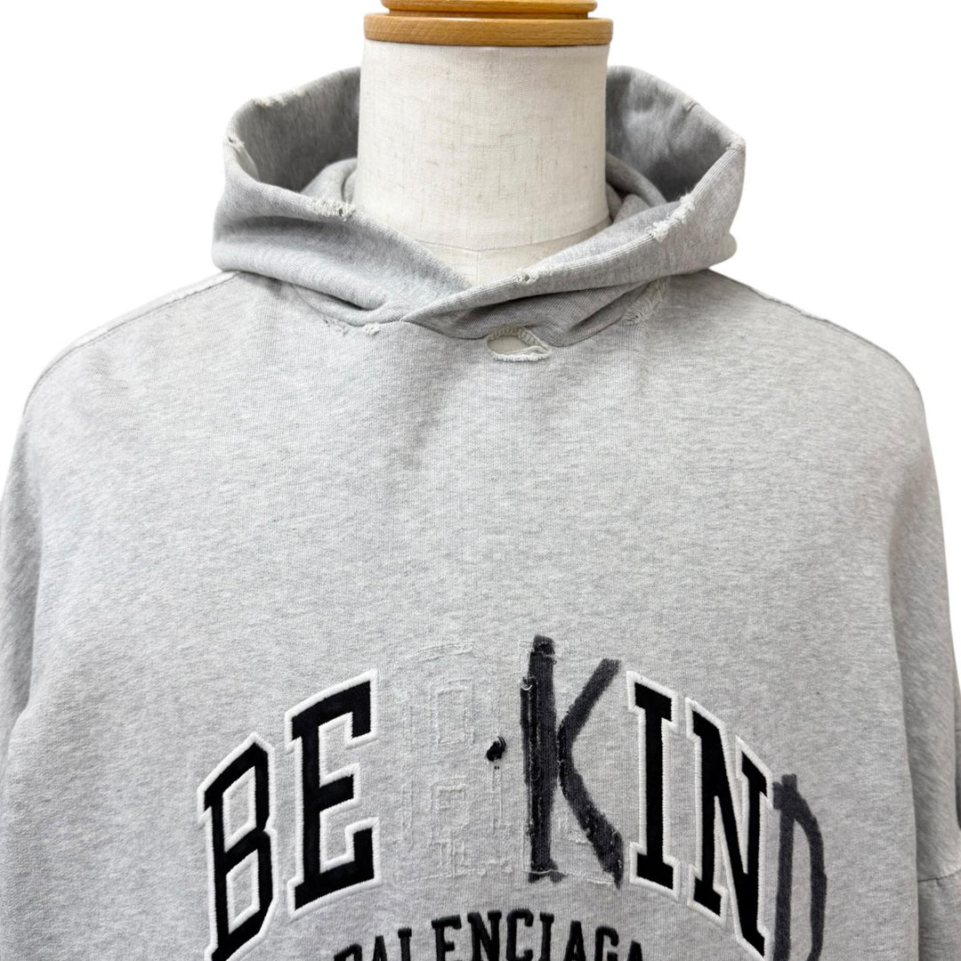 極美品□BALENCIAGA バレンシアガ 23AW 761458 ROUNT HOODIE ダメージ加工 スウェットパーカー フーディー グレー 1 正規品 メンズ