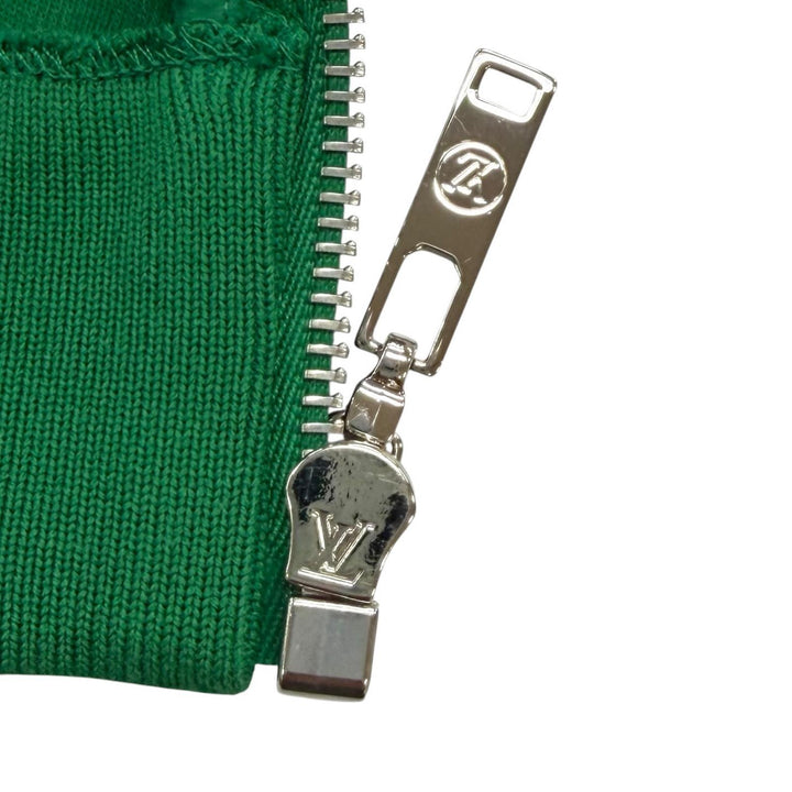 極美品★LOUIS VUITTON ルイヴィトン 裏地シルク100％ LVスタンプ モノグラム ZIP UP パーカー グリーン XS 伊製 正規品 レディース