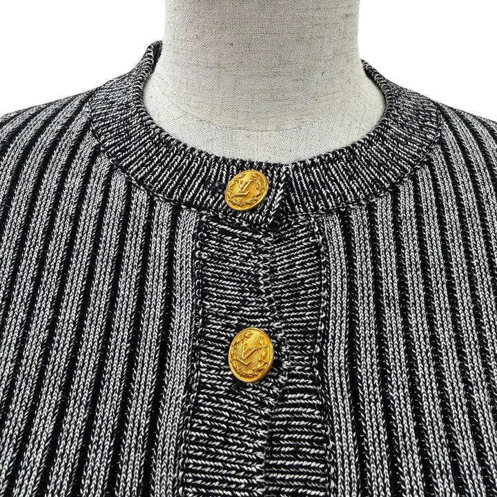 極美品☆LOUIS VUITTON ルイヴィトン 22SS LVロゴボタン トランペットスリーブ 長袖ニット カーディガン トップス ブラック系 XS 正規品