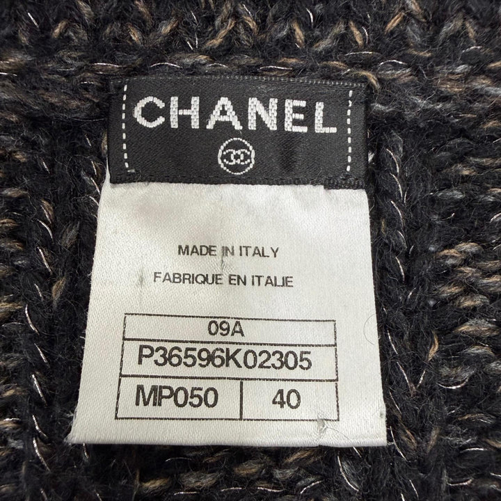 美品☆CHANEL シャネル 09A P36596K02305 カシミヤ ウール モヘア混 ココマーク 長袖 ミックスニット カーディガン ブラック系 IT 40