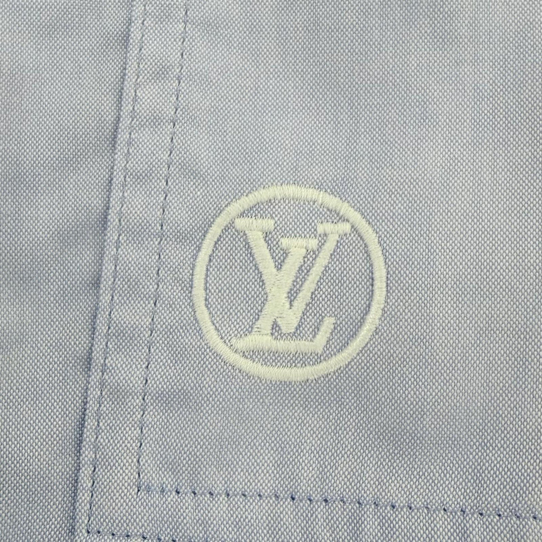 極美品☆LOUIS VUITTON ルイヴィトン 22SS コットン100％ LVロゴ刺繍入り パンツ ライトブルー 34 イタリア製 正規品 レディース