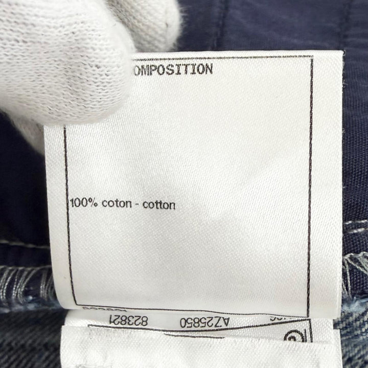 美品△CHANEL シャネル P55668V42002 コットン ペイント加工 ココマーク 裾ジップ スキニー デニムパンツ インディゴブルー 36 正規品