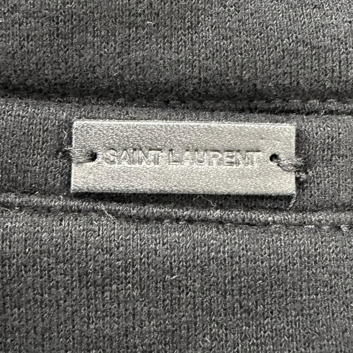 美品□SAINT LAURENT サンローラン 802189 ロゴレザーパッチ YSLロゴ刺繍 スウェットパンツ ブラック M イタリア製 正規品 メンズ