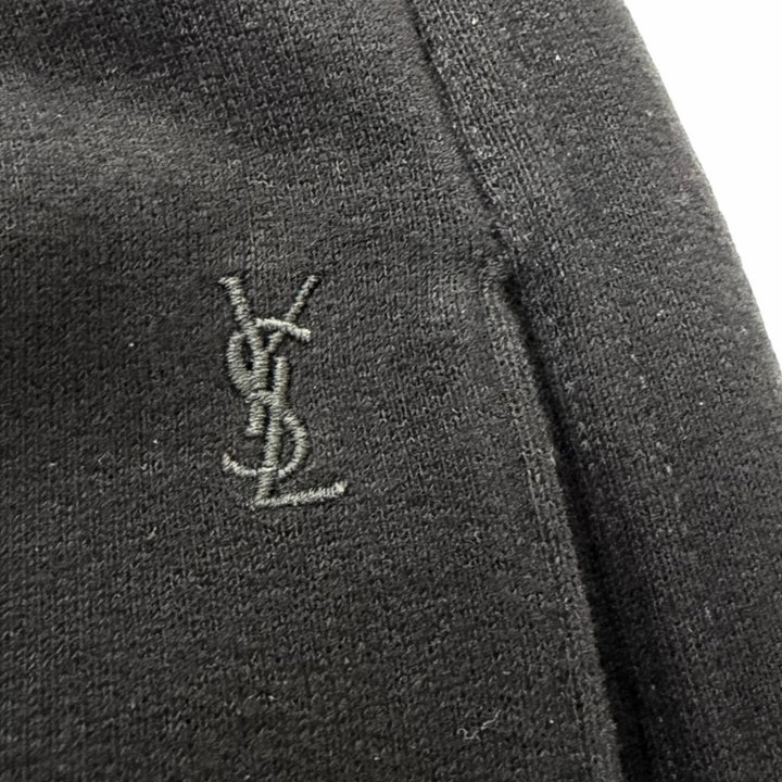 美品□SAINT LAURENT サンローラン 802189 ロゴレザーパッチ YSLロゴ刺繍 スウェットパンツ ブラック M イタリア製 正規品 メンズ