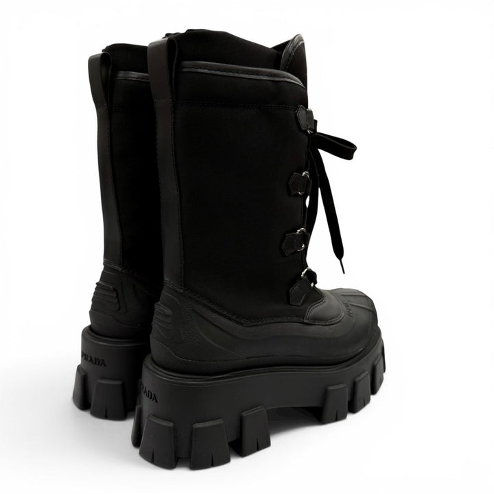 未使用品☆PRADA プラダ 1U363M モノリス ロゴ入り レースアップブーツ ショートブーツ ブラック 36 イタリア製 レディース 保存袋付き
