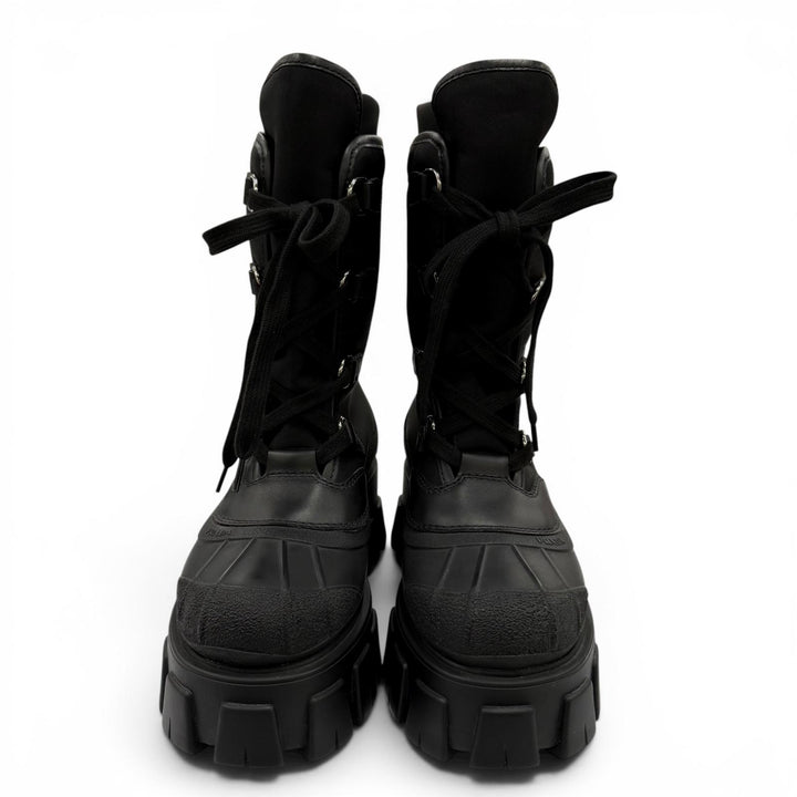 未使用品☆PRADA プラダ 1U363M モノリス ロゴ入り レースアップブーツ ショートブーツ ブラック 36 イタリア製 レディース 保存袋付き
