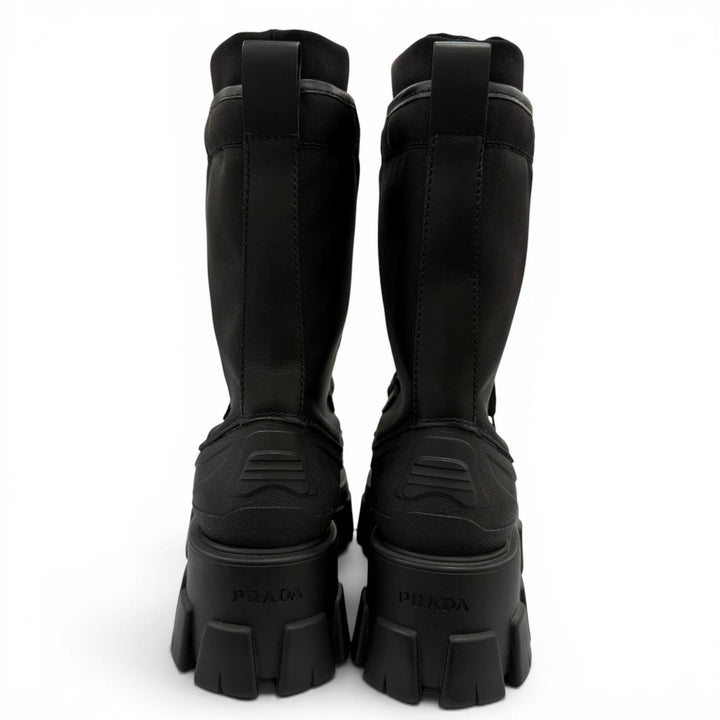 未使用品☆PRADA プラダ 1U363M モノリス ロゴ入り レースアップブーツ ショートブーツ ブラック 36 イタリア製 レディース 保存袋付き