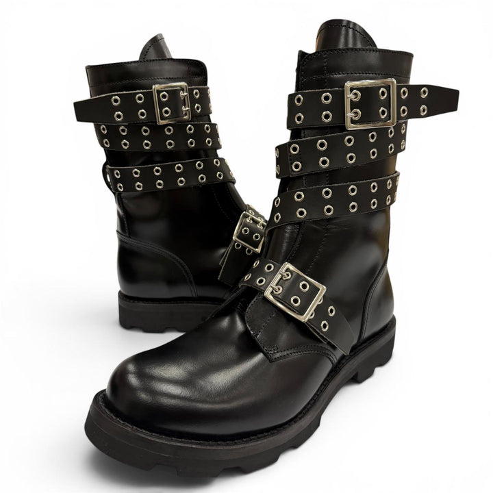 未使用品▼ORIMI オリミ 26SS STRAPPED BIKER BOOTS レザー ベルトデザイン Vibramソール バイカーブーツ ブラック 42 メンズ 箱付き