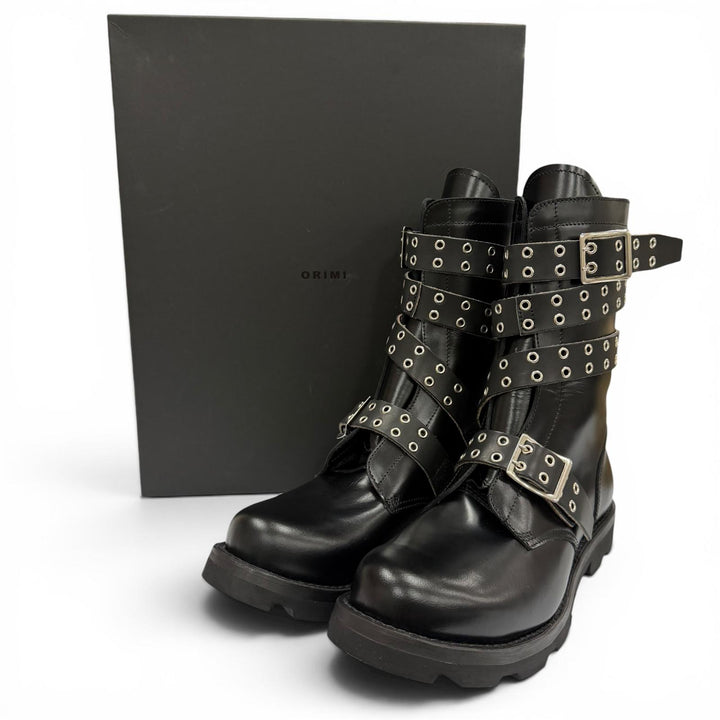 未使用品▼ORIMI オリミ 26SS STRAPPED BIKER BOOTS レザー ベルトデザイン Vibramソール バイカーブーツ ブラック 42 メンズ 箱付き