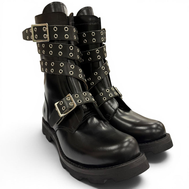 未使用品▼ORIMI オリミ 26SS STRAPPED BIKER BOOTS レザー ベルトデザイン Vibramソール バイカーブーツ ブラック 42 メンズ 箱付き