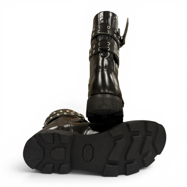 未使用品▼ORIMI オリミ 26SS STRAPPED BIKER BOOTS レザー ベルトデザイン Vibramソール バイカーブーツ ブラック 42 メンズ 箱付き