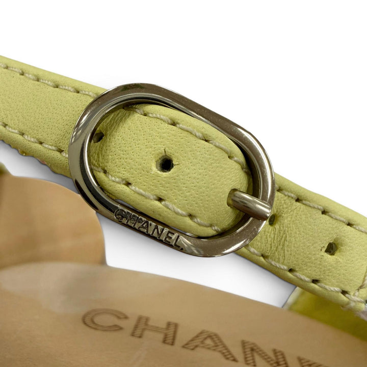 未使用品☆CHANEL シャネル G45389 ココマーク バックストラップ ツイード ウェッジソール サンダル イエロー 35 イタリア製 レディース