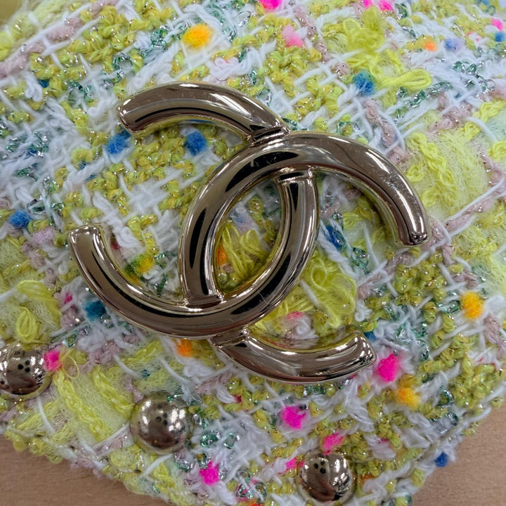未使用品☆CHANEL シャネル G45389 ココマーク バックストラップ ツイード ウェッジソール サンダル イエロー 35 イタリア製 レディース