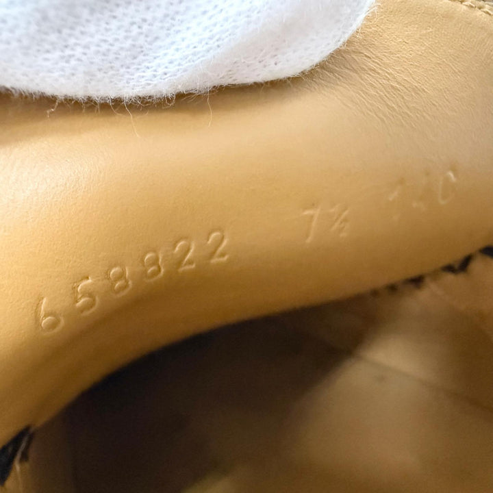 美品□GUCCI グッチ 658822 レザー ホースビット シルバー金具 厚底 ローファー ブラック 7.5 イタリア製 メンズ 箱・保存袋付き