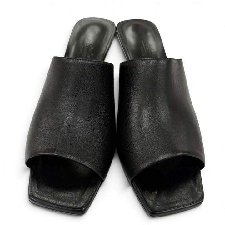 極美品☆HERMES エルメス 241082Z アイコニック シルバー金具 シェーヌダンクルヒール レザー サンダル ブラック 38 伊製 レディース