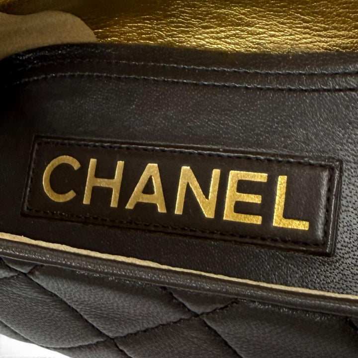 美品★CHANEL シャネル 23A G45047 バレリーナ ココマーク マトラッセ バレエシューズ ブラウン ゴールド金具 37 イタリア製 保存袋付き