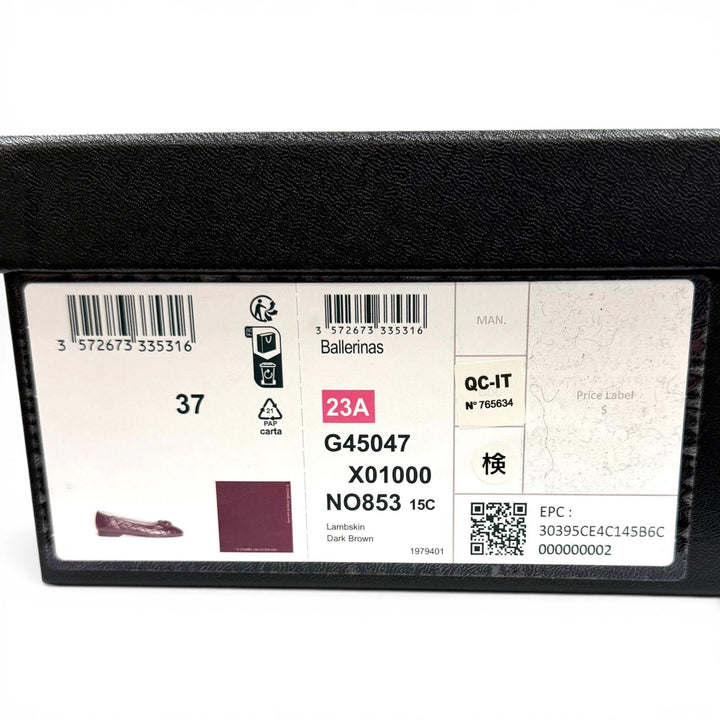 美品★CHANEL シャネル 23A G45047 バレリーナ ココマーク マトラッセ バレエシューズ ブラウン ゴールド金具 37 イタリア製 保存袋付き