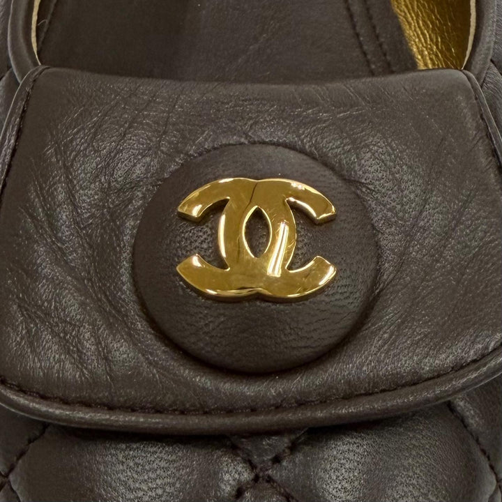 美品★CHANEL シャネル 23A G45047 バレリーナ ココマーク マトラッセ バレエシューズ ブラウン ゴールド金具 37 イタリア製 保存袋付き