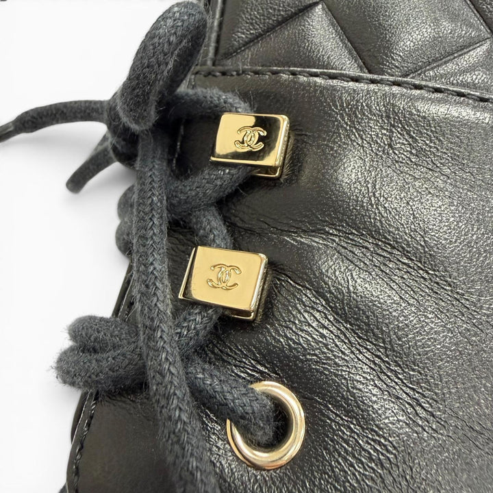 極美品△CHANEL シャネル G37956X01000 ココマーク マトラッセ レースアップ レザーショートブーツ ブラック 37.5 イタリア製 保存袋付き