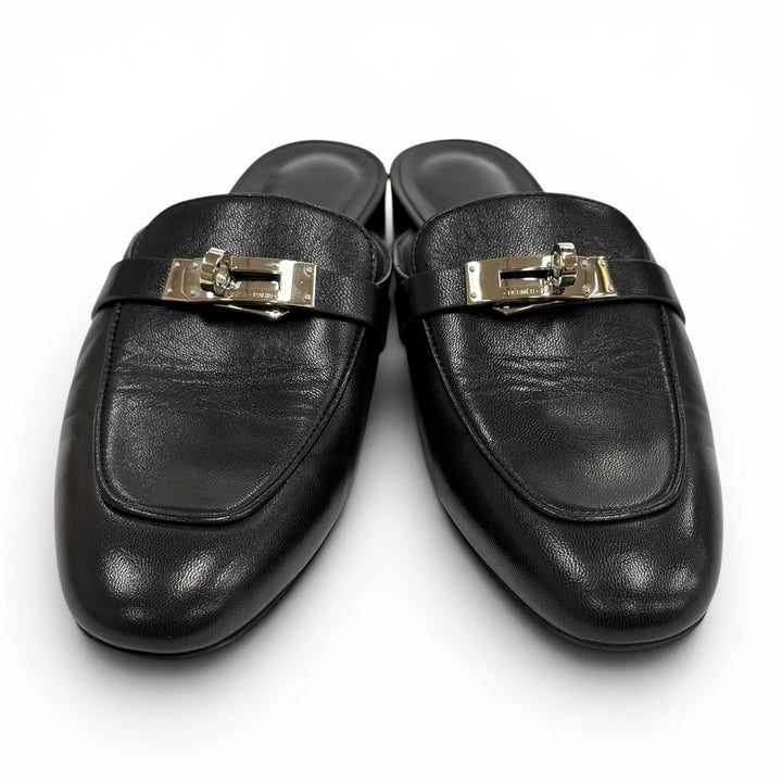 美品★HERMES エルメス H212295Z 01390 オズ シェーブル シルバー金具 ケリーバックル ミュール ブラック 35.5 伊製 箱・保存袋付き