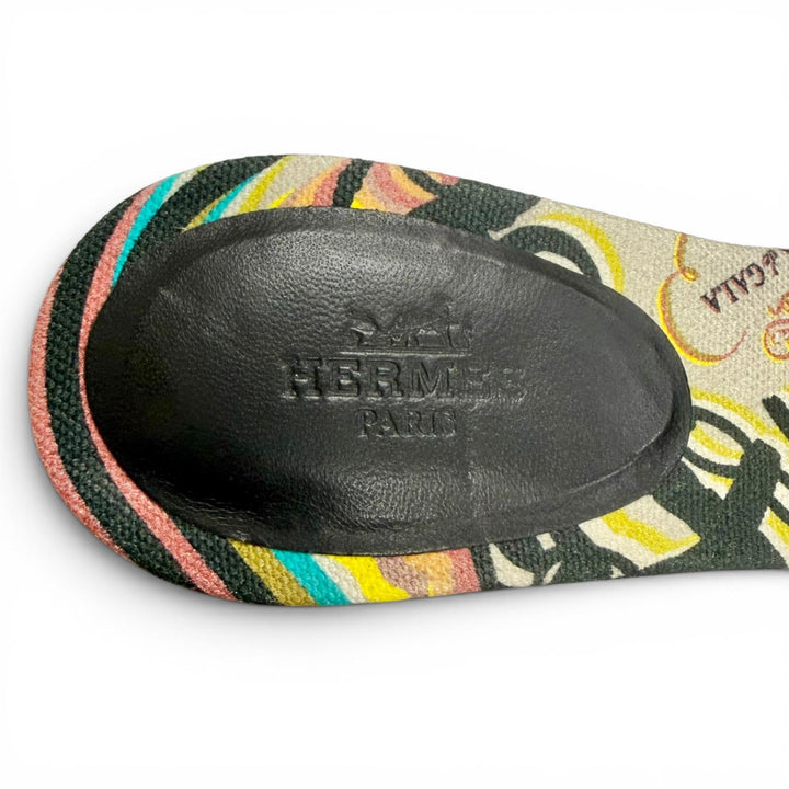 美品△HERMES エルメス オラン Hモチーフ ミンクファー BRIDES de GALA ブリッド ドゥ ガラ ミュール サンダル ブラック 36.5 イタリア製