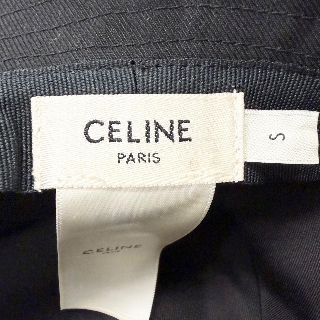 美品□CELINE セリーヌ 2AU5B968P ロゴプリント コットンギャバジン バケットハット 帽子 ブラック S フランス製 正規品 メンズ 箱付き