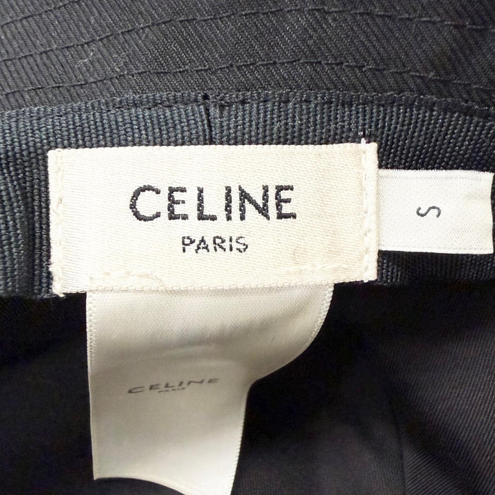 美品□CELINE セリーヌ 2AU5B968P ロゴプリント コットンギャバジン バケットハット 帽子 ブラック S フランス製 正規品 メンズ 箱付き