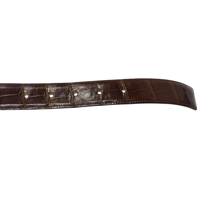 美品□LOUIS VUITTON ルイヴィトン アリゲーター サンチュール シルバーロゴバックル レザーベルト ブラウン 95 フランス製 保存袋付き