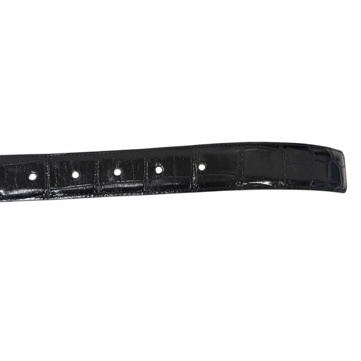 美品□LOUIS VUITTON ルイヴィトン アリゲーター シルバースクエアロゴバックル サンチュール レザーベルト ブラック 80 フランス製