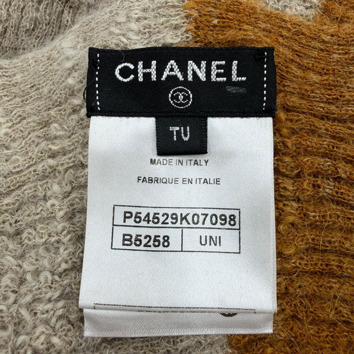 美品☆CHANEL シャネル P54529K07098 アルパカ リネン混 ココマークメタルボタン マフラー ブラウン ベージュ 伊製 正規品 レディース