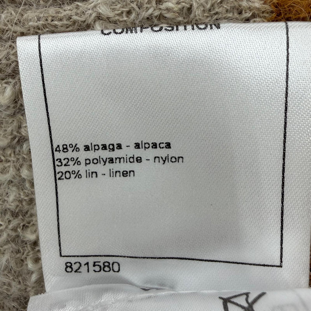 美品☆CHANEL シャネル P54529K07098 アルパカ リネン混 ココマークメタルボタン マフラー ブラウン ベージュ 伊製 正規品 レディース