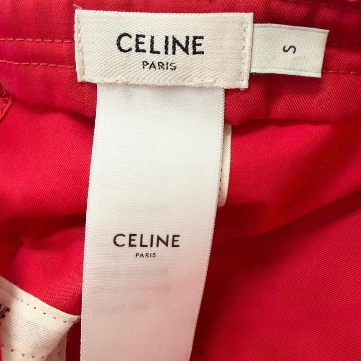 美品□CELINE セリーヌ 2AU5C969P コットン100％ スナップバック ベースボールキャップ 帽子 レッド フランス製 S 正規品 メンズ