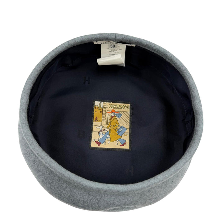 極美品☆HERMES エルメス サントノーレ クルードセル カシミヤ100％ シャルボンシネ パリジェンヌワッペン ベレー帽 58 正規品