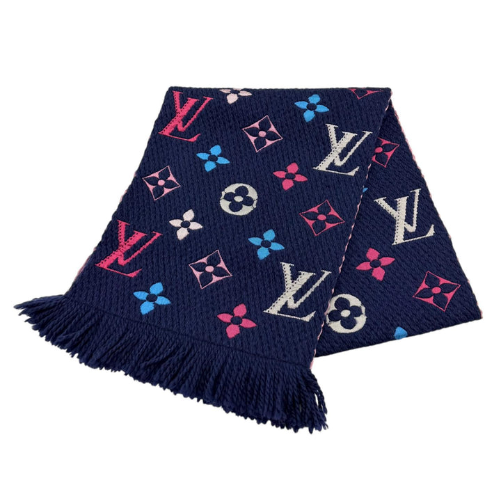 美品★LOUIS VUITTON ルイヴィトン M70899 エシャルプ ロゴマニア ウール シルク混 レインボー フリンジ マフラー イタリア製 正規品