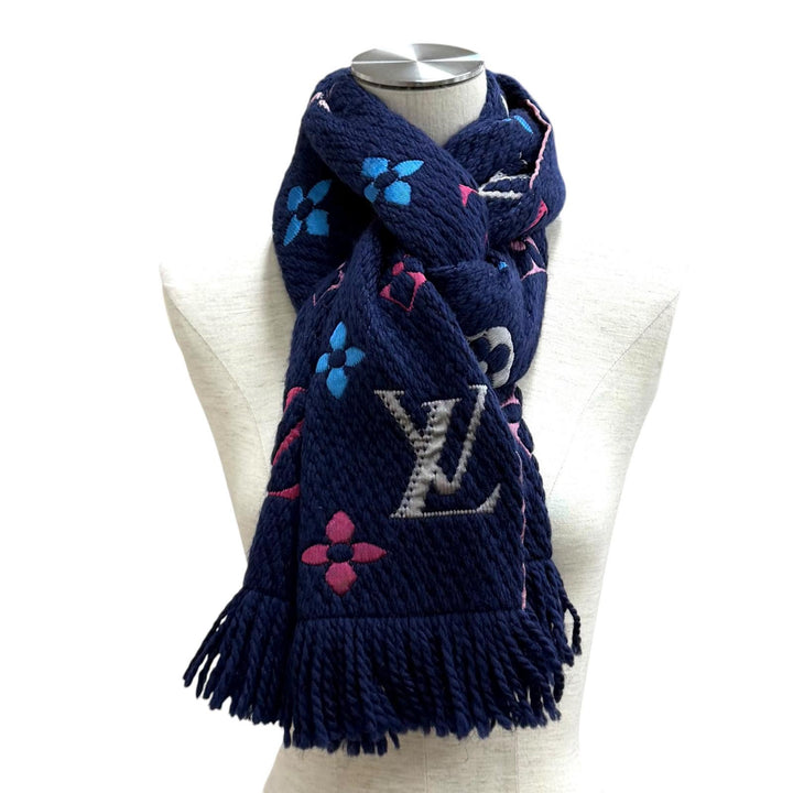 美品★LOUIS VUITTON ルイヴィトン M70899 エシャルプ ロゴマニア ウール シルク混 レインボー フリンジ マフラー イタリア製 正規品