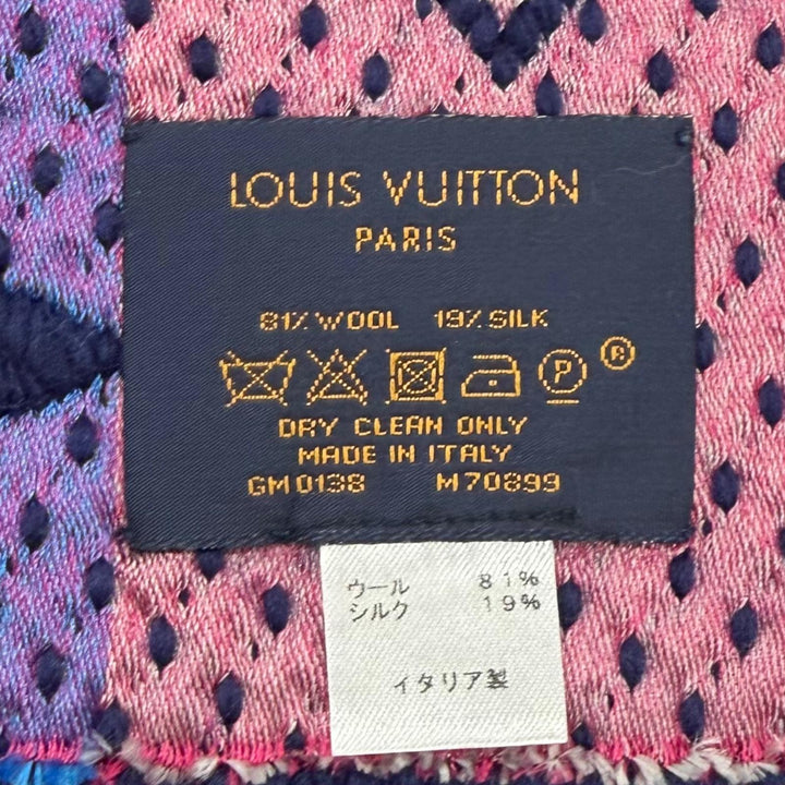 美品★LOUIS VUITTON ルイヴィトン M70899 エシャルプ ロゴマニア ウール シルク混 レインボー フリンジ マフラー イタリア製 正規品