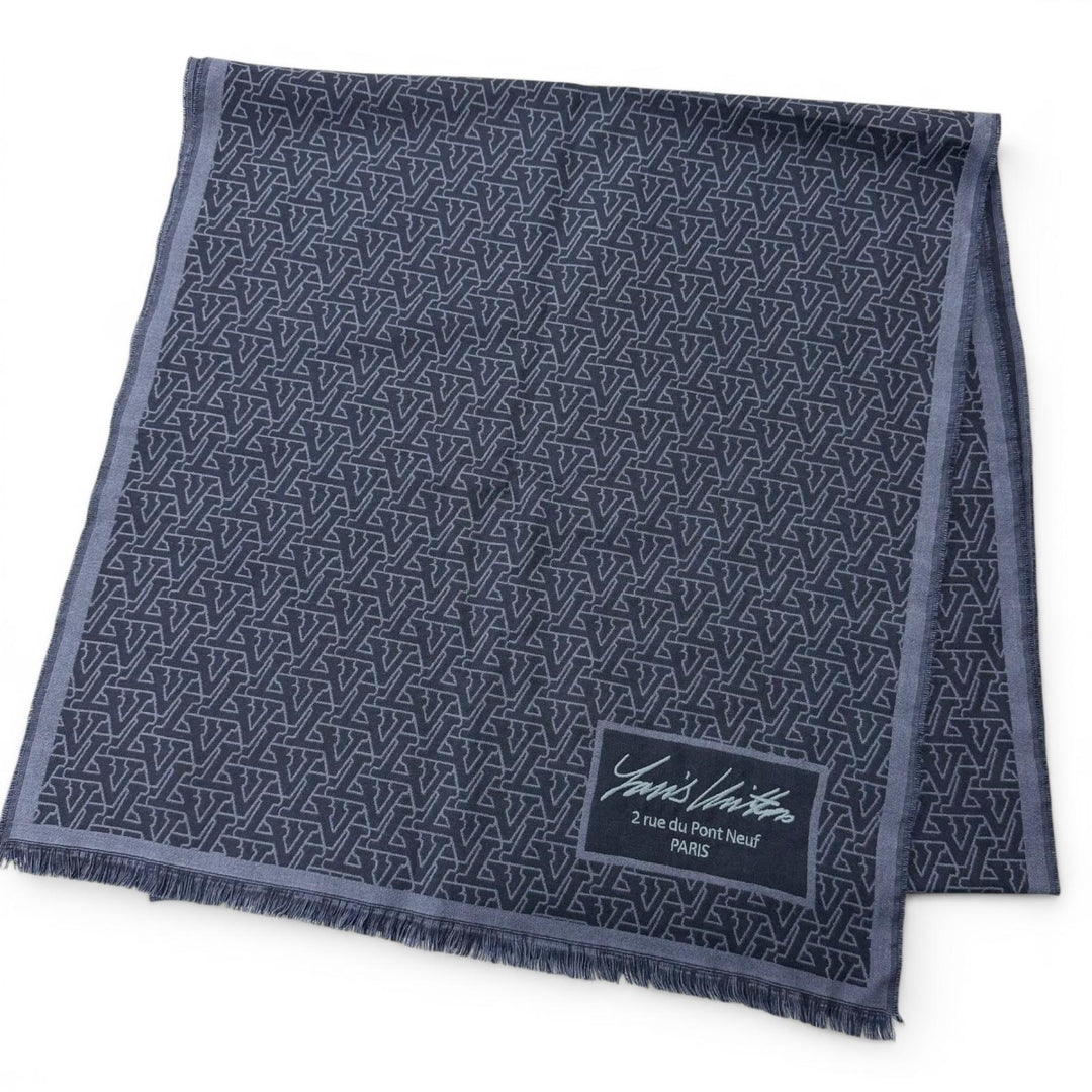美品□LOUIS VUITTON ルイヴィトン 2023年製 M79639 ウール シルク LV スタンドアウト ロゴ総柄 ストール マフラー イタリア製 正規品