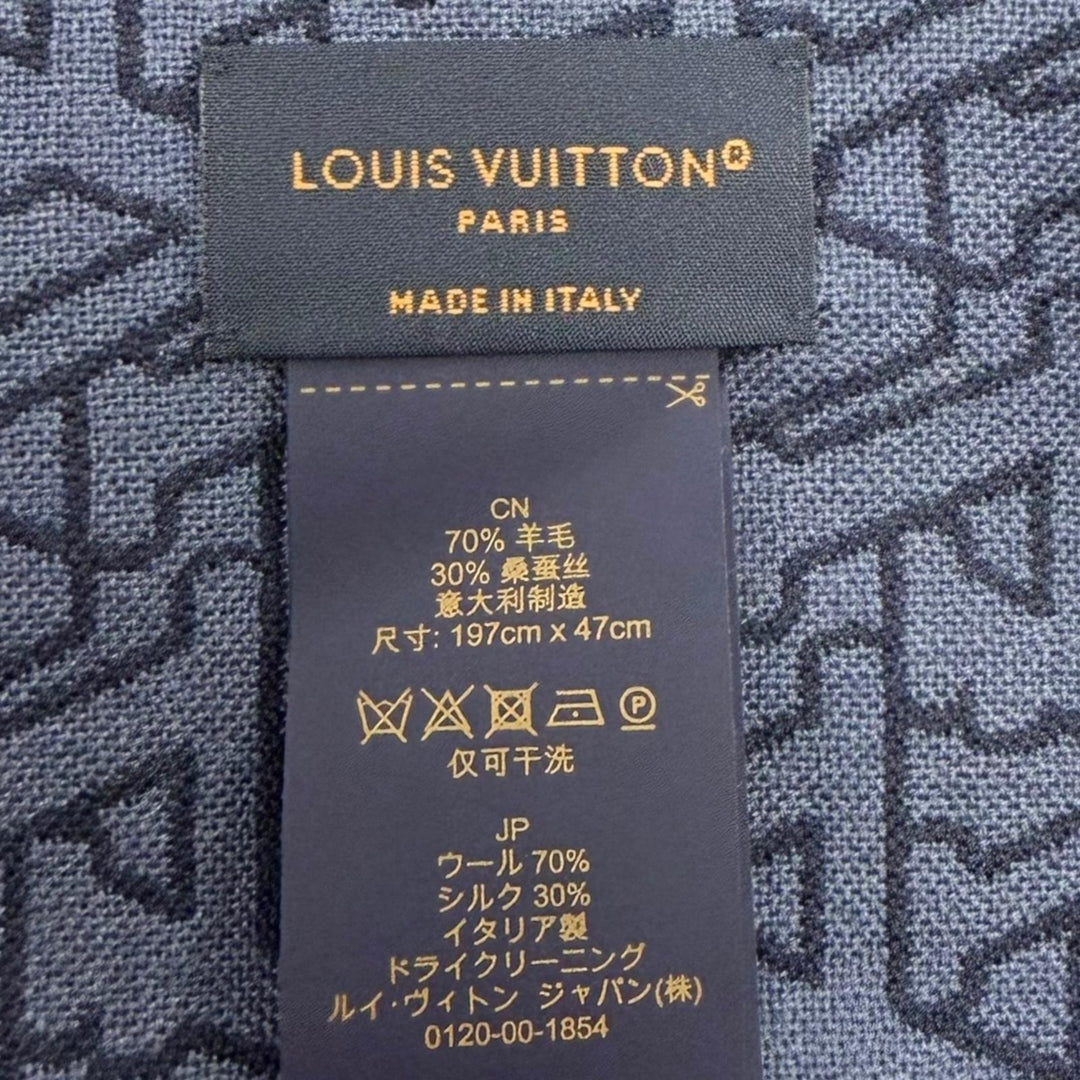 美品□LOUIS VUITTON ルイヴィトン 2023年製 M79639 ウール シルク LV スタンドアウト ロゴ総柄 ストール マフラー イタリア製 正規品