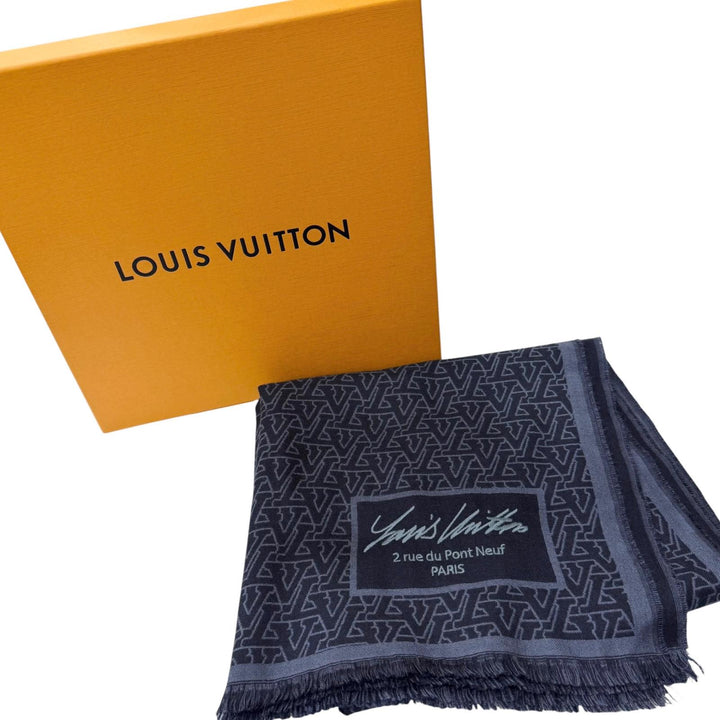 美品□LOUIS VUITTON ルイヴィトン 2023年製 M79639 ウール シルク LV スタンドアウト ロゴ総柄 ストール マフラー イタリア製 正規品